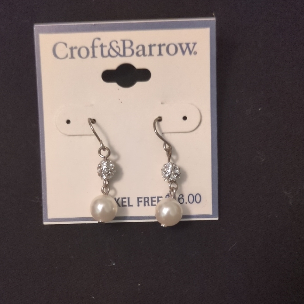 Croft & Barrow Silver and White Pearl Dangle Earrings